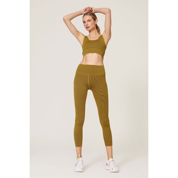 Good American Olive Green Active Essential Ribbed Leggings Women's Size 00/0 - Picture 1 of 10